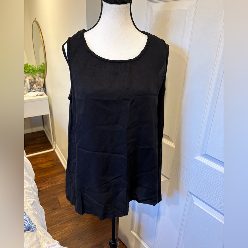 bryn Walker Black Tencel Sleeveless Tunic Tank Top XS Minimalist Lagenlook